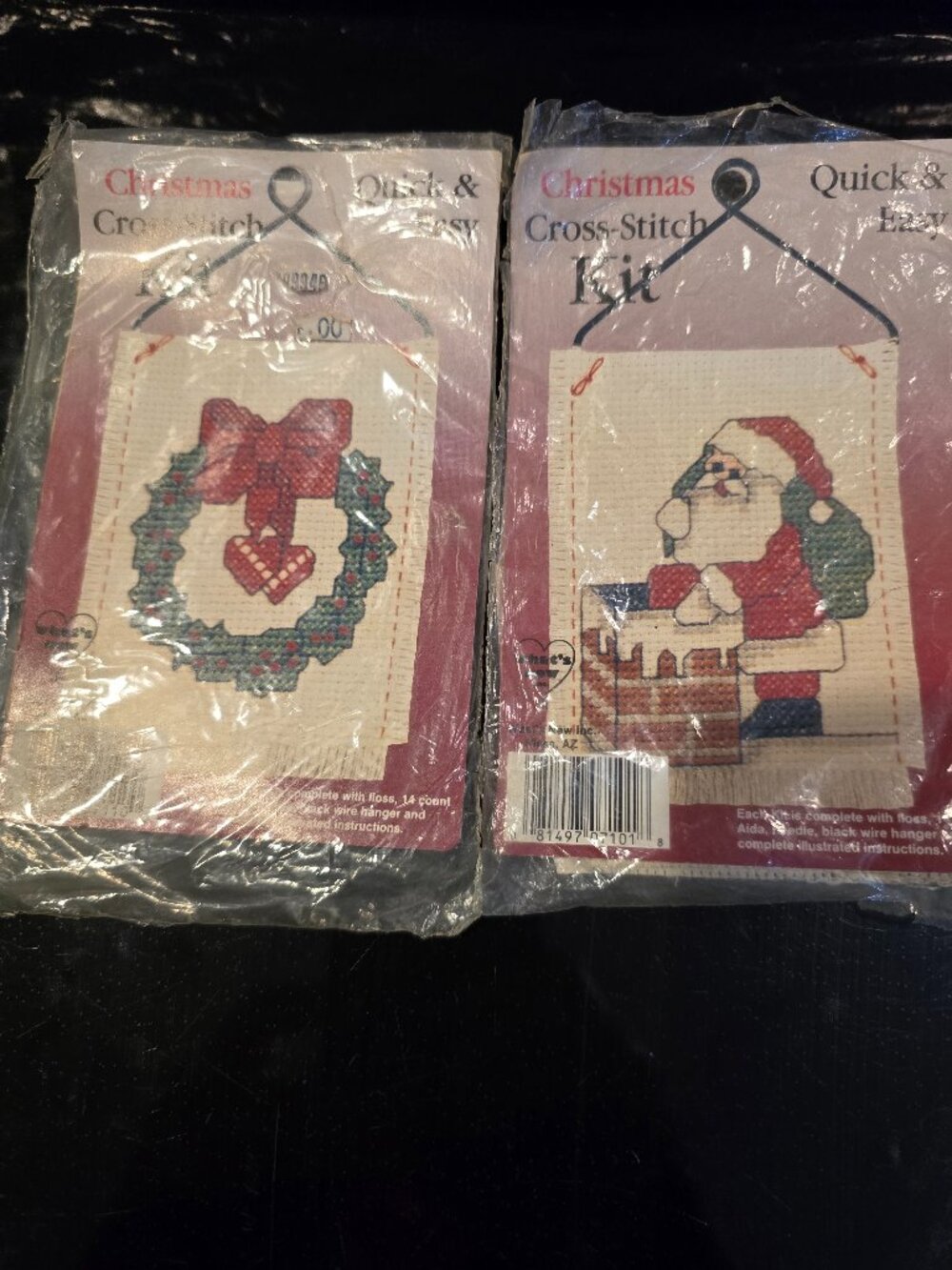 Christmas Counted Cross Stitch Lot of 2 Mini Kits Plaid NEW